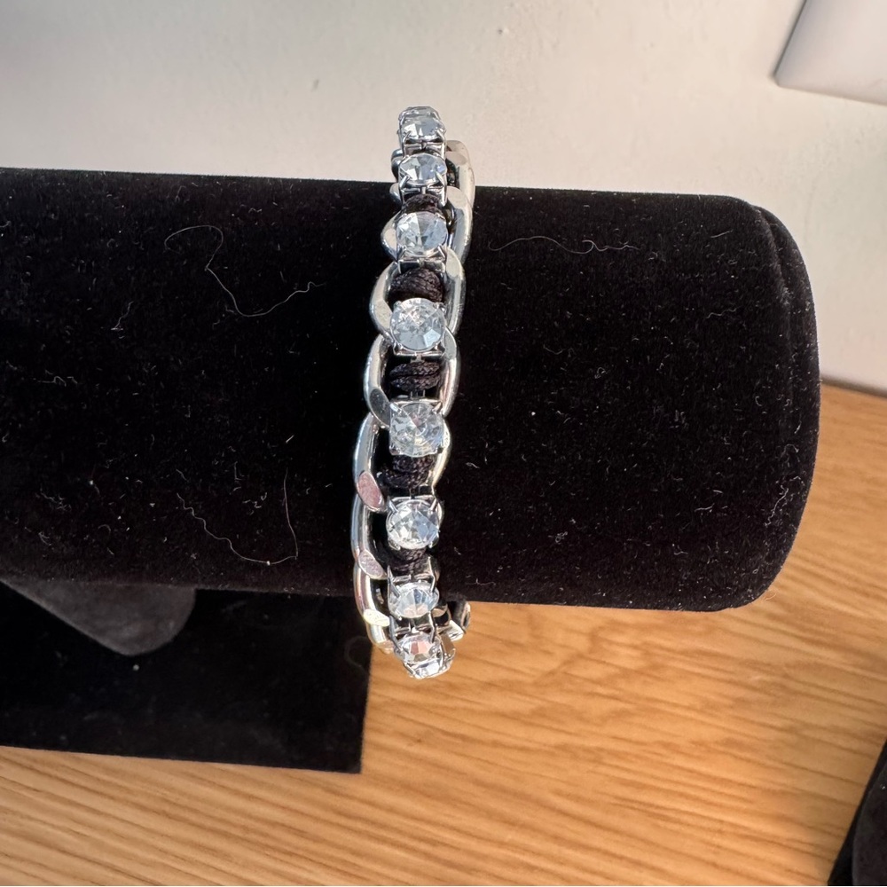Bracelet Rhinestone and Silver Chain Adjustable Black Accents